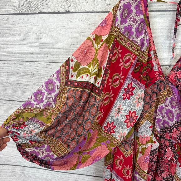 Aakaa Women's Floral Purple Red Boho Long Sleeve Dress Size 3X - Picture 3 of 8